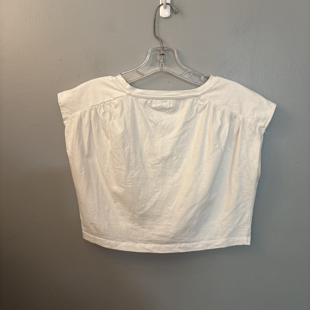 Women's White Cotton Cropped Top Front Ring Embellishment Details Beach Size L